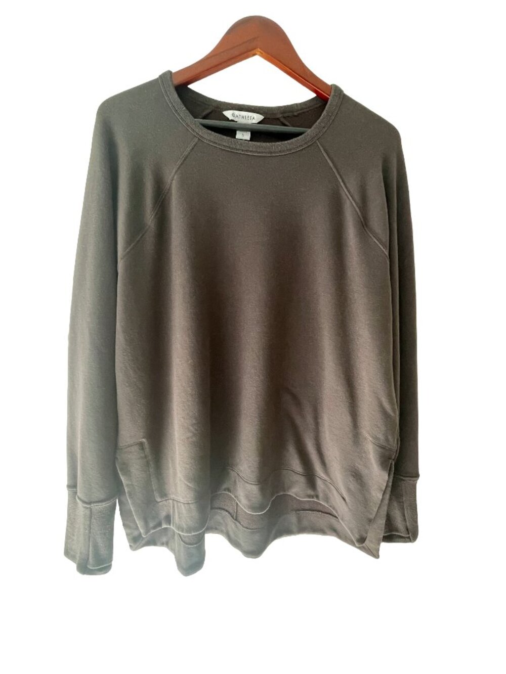 Athleta Cozy Soft Pullover Sweatshirt Large Brown Thumbholes Lounge Athleisure